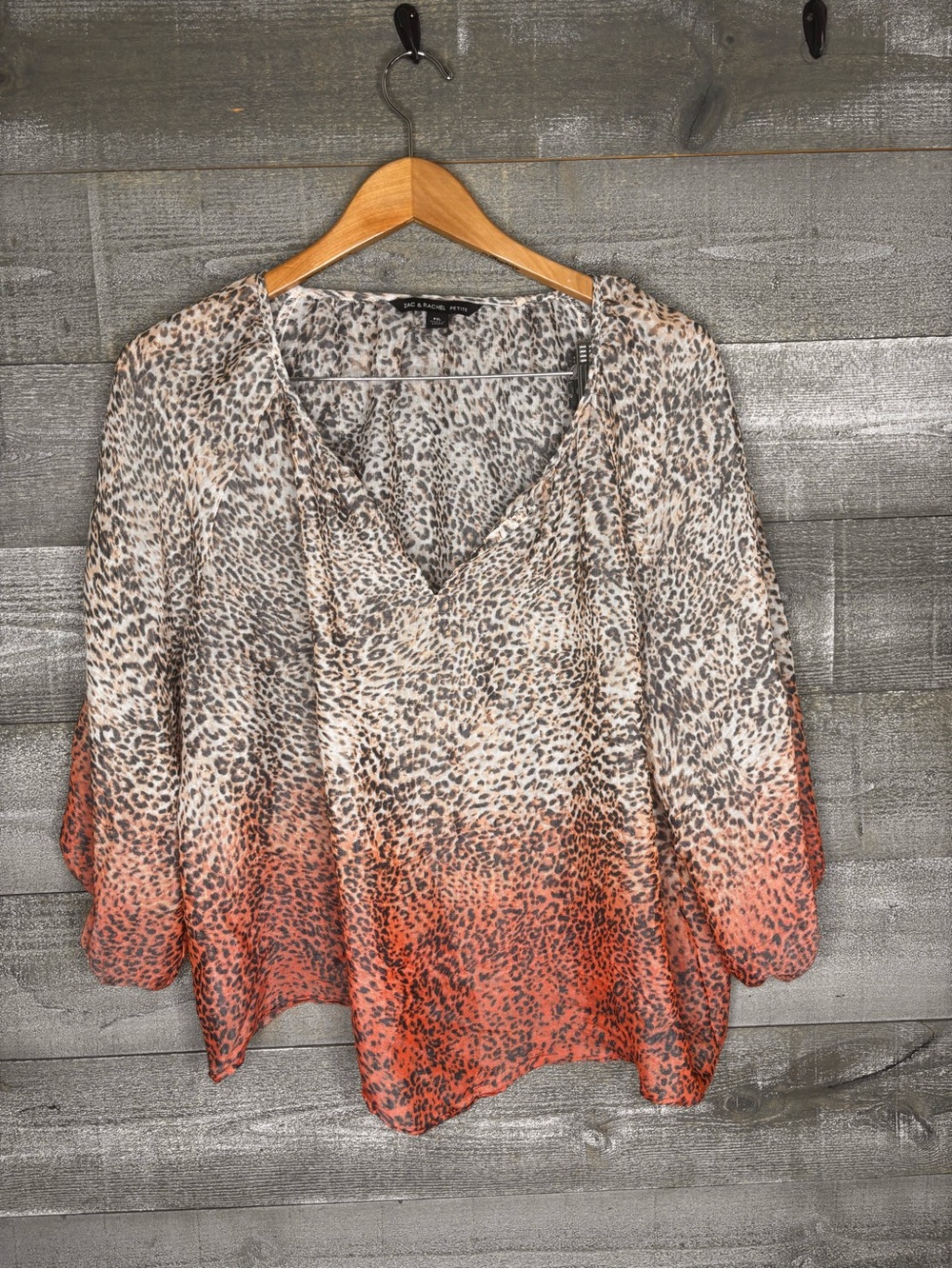 Zac & Rachel petite cheetah ombre Animal Print V-Neck Blouse with Coral Ombre